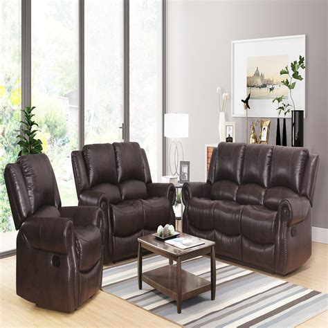 Abbyson Living Toya 3 Piece Faux Leather Reclining Sofa Set
