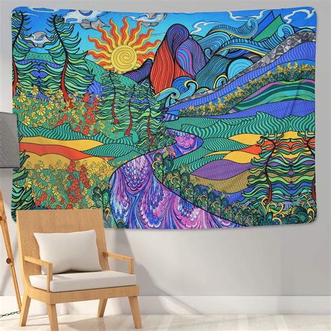 Lyacmy Psychedelic Tapestry Trippy Mountain Tapestry Colorful Tree And