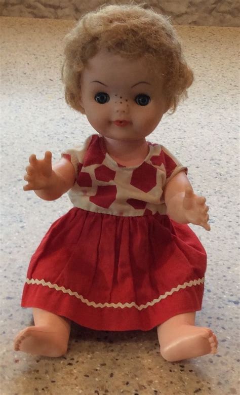Vintage Blonde Freckle Face Sleep Eyes Drinks Wets Vinyl Doll Marked