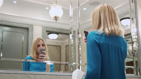 Woman Taking Selfie In Bathroom Mirror Stock Footage Sbv 322141078