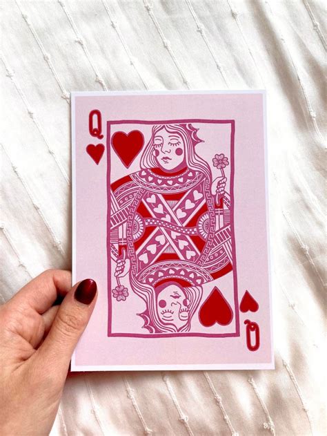 Queen Of Hearts Playing Card Art Print Playing Card Etsy Canada In 2023 Playing Cards Art