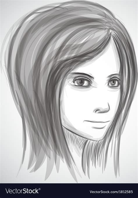 Beauty Girl Face Pencil Sketch Portrait Imitation Vector Image