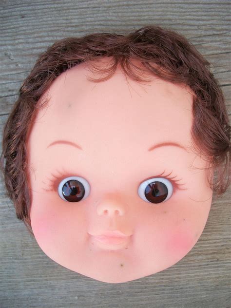 Vintage Soft Plastic Doll Face Mask With Brown Hair Plastic Doll