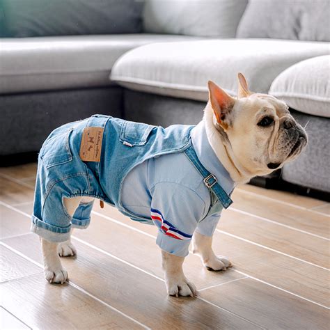 Denim French Bulldog Overalls Adjustable Fit Six Different Sizes