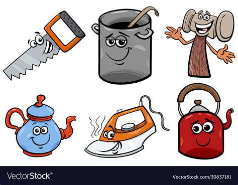 Household Objects Cartoon Clip Art Set Royalty Free Vector