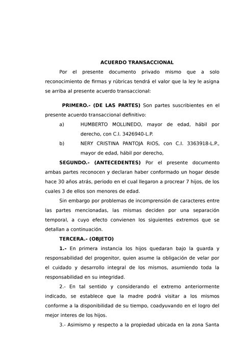 Modelo Para ´practicas De Derecho Acuerdo Transaccional Por El