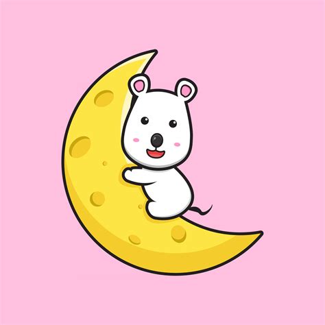 Cute Mouse Hug Cheese Moon Cartoon Vector Icon Illustration 2922274