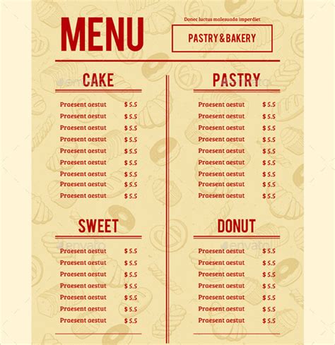 Free Bakery Menu Template Word Printable Templates