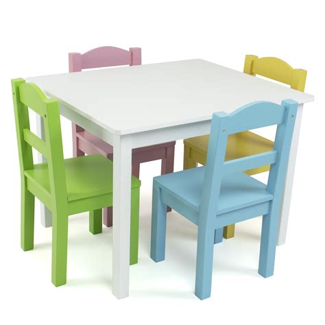 Humble Crew Pastel Kids Wood Table And 4 Chairs Set Multi Color