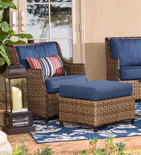 Highland Wicker Outdoor Deep Seating Chair With Ottoman Coral