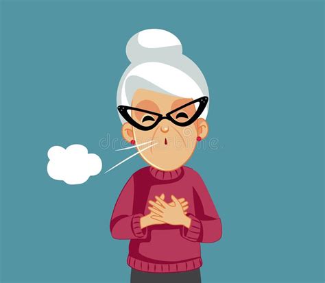 Senior Woman Having Breathing Problems Coughing Vector Illustration