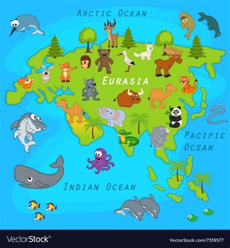 Map Of Eurasia With Animals Vector Illustration Eps Download A Free