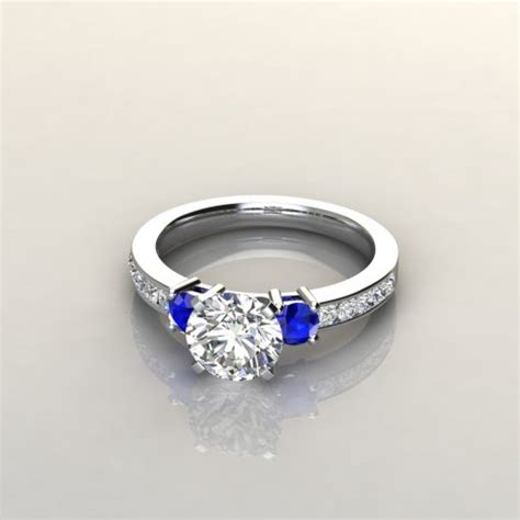 Three Stone Blue Sapphire Round Cut Engagement Ring