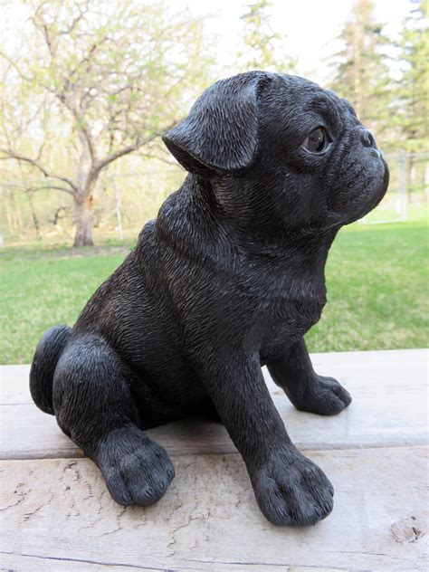 Black Pug Dog Sitting Statue Puppy Figurine Realistic Details Etsy Uk