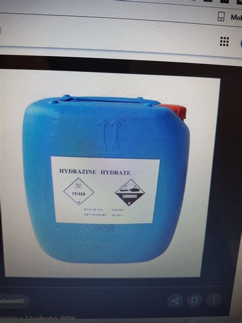 Industrial Grade Hydrazine Hydrate 80 50 L Drum 7803 57 8 Rs 180 Kg