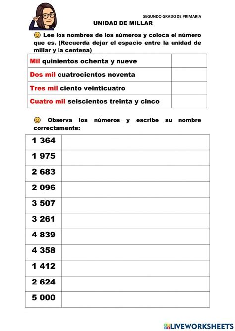 Escritura De Números Unidad De Millar Worksheet Live Worksheets