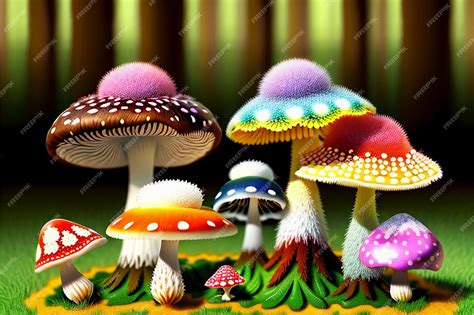 Premium Ai Image Colorful Poisonous Mushrooms Wallpaper Background Hd