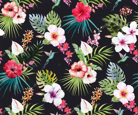 Watercolor Tropical Floral Pattern — Stock Vector © Zeninaasya 128057210