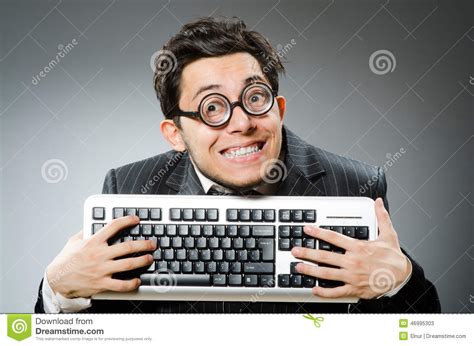 Computer Geek With Computer Stock Image Image Of