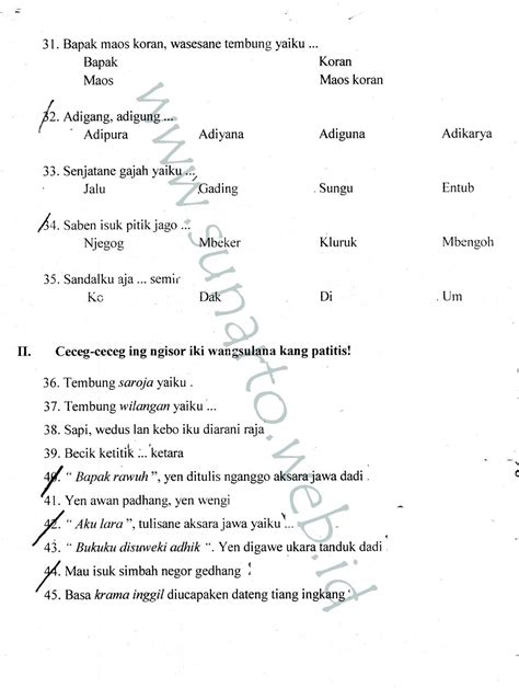 Uas Ujian Akhir Semester Bahasa Jawa Halaman Sd Kelas Ta