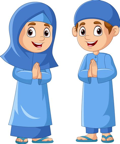 Happy Muslim Girl And Boy Cartoon 8916639 Vector Art At Vecteezy