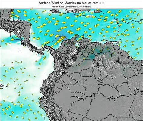 Colombia Surface Wind On Monday 16 Aug At 7pm Cot