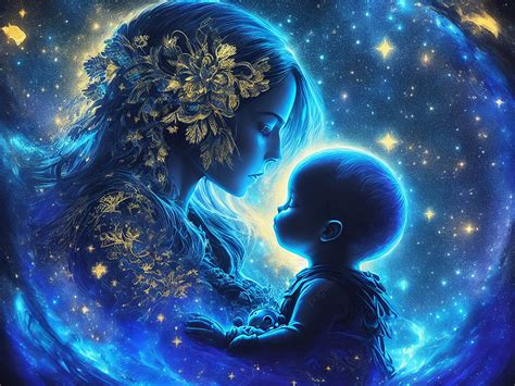 Beautiful Starry Illustration Of Mother And Baby Background Wallpapers