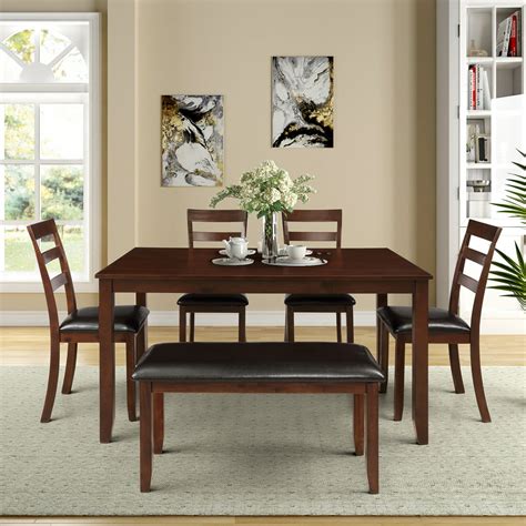 Breakfast Dining Table Sets 6 Piece Wood Breakfast Table With 4 Piece
