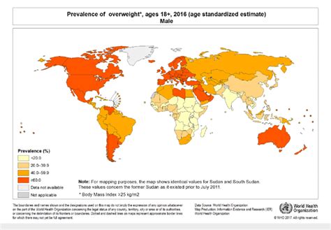 Who World Map Of Prevalence Of Overweight In Adult Male Download