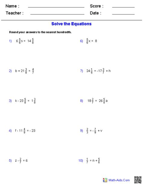 You can select different variables to customize these decimals worksheets for your. One Step Equations Worksheets Containing Fractions | Pre ...