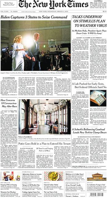The New York Times In Print For Wednesday March 11 2020 The New