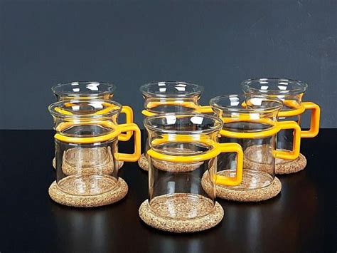 Bodum Glass Coffee Mugs Cork Coasters 6 Vintage Bodum Etsy Bodum