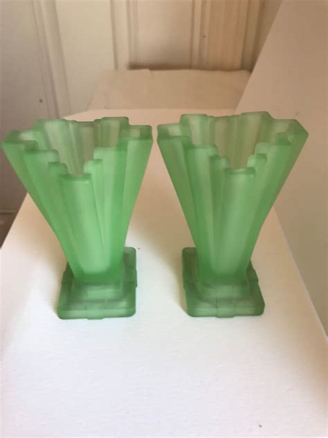 Two Extra Rare Bagley 4 Grantham Frosted Uranium Green Glass Etsy