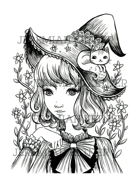 Lovely Witch Coloring Page Instant Download Etsy Witch Coloring