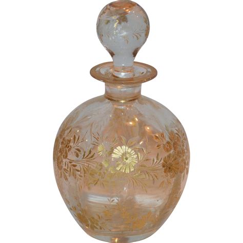Perfume Bottle ~ Bohemian Crystal Glass ~engraved Flowers With Gold Gilt ~ Moser Bohemia Czech
