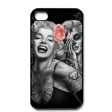 Sexy Girl Marilyn Monroe Skeleton Tattoo Roses Pink Hard Pc Phone Cover