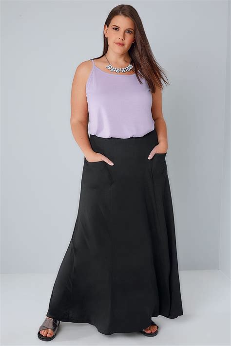 Black Maxi Skirt With Pockets Plus Size 16 To 36
