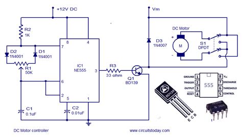 Dc motor diagram with parts. Dc motor speed controller circuit using NE555.