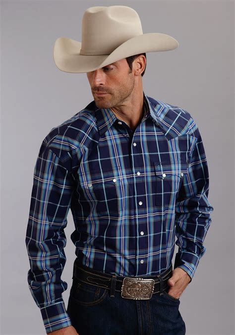 Stetson® Mens Midnight Blue Plaid Long Sleeve Snap Front Western Shirt