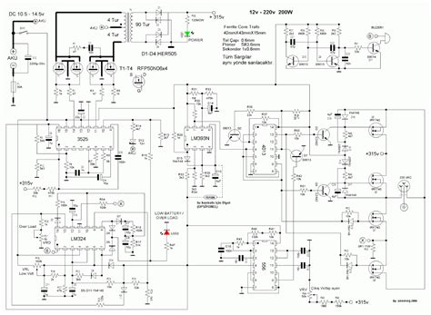 Circuit schematic diagram > power electronics > inverter > report: Schematics diagrams: Inverter circuit diagram DC 12V to AC 220V 200W sine wave