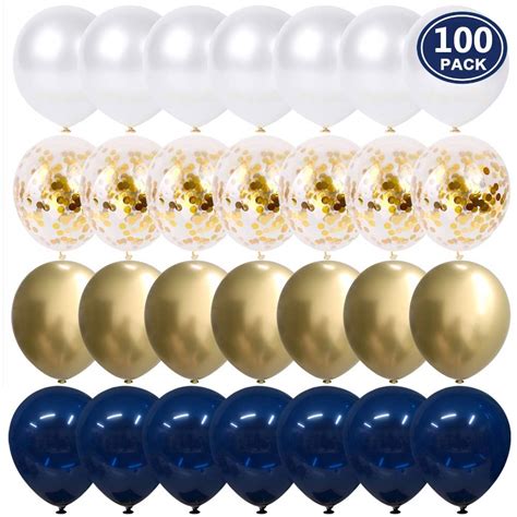 Buy Navy Blue And Gold Confetti Balloons 100 Pcs 12 Inch Pearl White