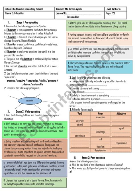 1st Form Lesson N° 35 Education Matters Esl Worksheet By English