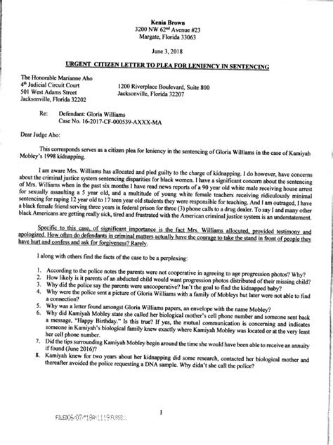 Letter to Plea for Leniency in Sentencing