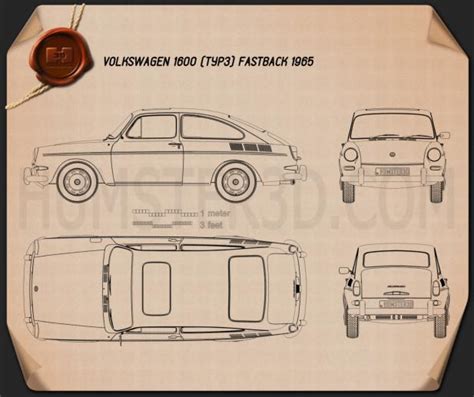 Volkswagen Type 3 1600 Fastback 1965 Blueprint Hum3d