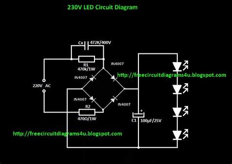 A resistor in series with the cap would keep any initial charging current to a safe level to avoid killing the diodes. FREE CIRCUIT DIAGRAMS 4U: 220V LED Light Circuit Diagram