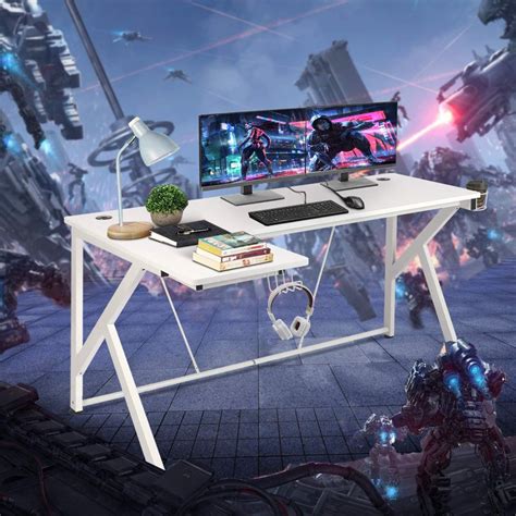61 White L Shaped Desk Large Ergonomic Corner Gaming Desk For Home