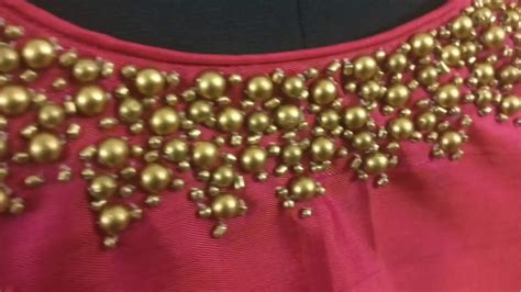 Embroidery On Saree Blouse 043 Golden Bead Work On Neck Design Youtube