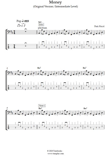 money original version intermediate level pink floyd tablature per basso