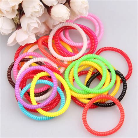 10pcs Girls 4cm Telephone Line Hair Ropes Colorful Elastic Hair Bands