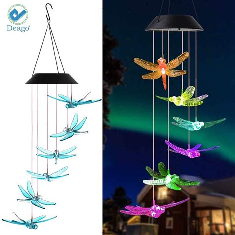 Deago 29 Solar Powered Changing Color Wind Chime Dragonfly Led Lights